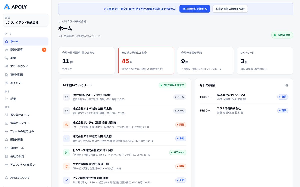 APOLYの管理画面(ホーム)